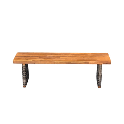 Outdoor 3 Piece Acacia Wood Dining Set with Handwoven Rattan Legs
