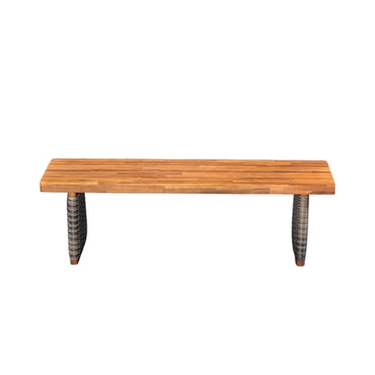 Outdoor 3 Piece Acacia Wood Dining Set with Handwoven Rattan Legs
