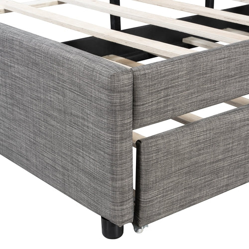 Queen Size Upholstered Platform Bed with Brick Pattern Headboard and