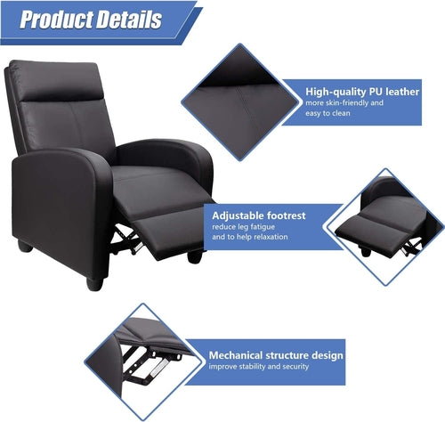 PU Leather Recliner Chair For Home Theater Ergonomic Build