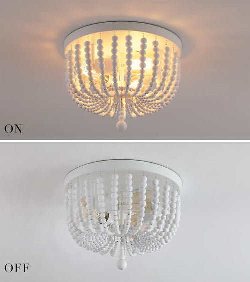 White Boho Beaded Flush Mount Ceiling Light 3 Lights