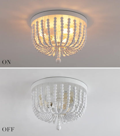 White Boho Beaded Flush Mount Ceiling Light 3 Lights