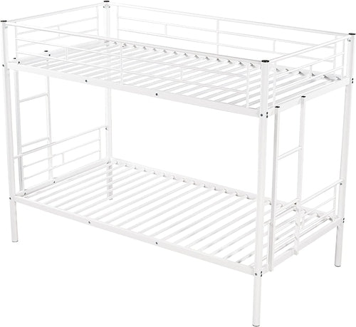 Twin Over Twin Metal Bunk Bed With 2 Ladders White