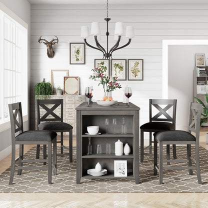 5 Pieces Counter Height Rustic Farmhouse Dining Room Wooden Bar Table