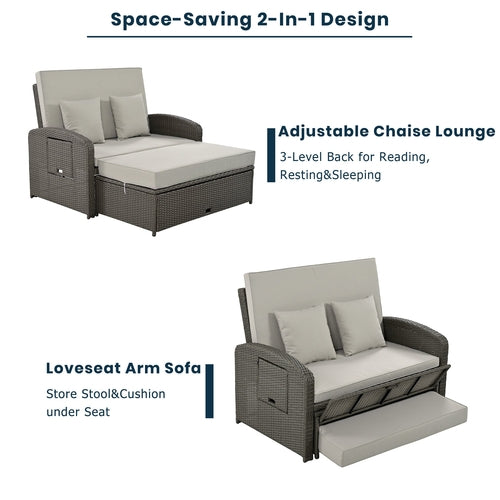 Outdoor Chaise Lounge Rattan White with Adjustable Design for Patio,