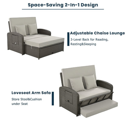 Outdoor Chaise Lounge Rattan White with Adjustable Design for Patio,