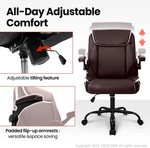 Brown Ergonomic Office Chair With Adjustable Flip Up Arms