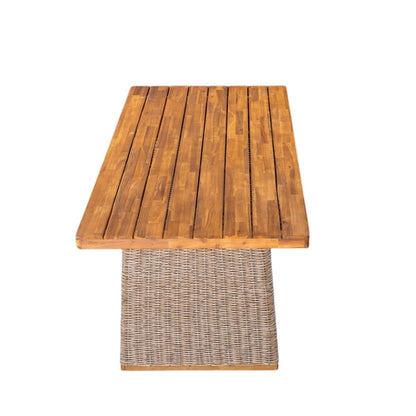 Outdoor Acacia Wood Dining Table, Teak Finish with Wicker