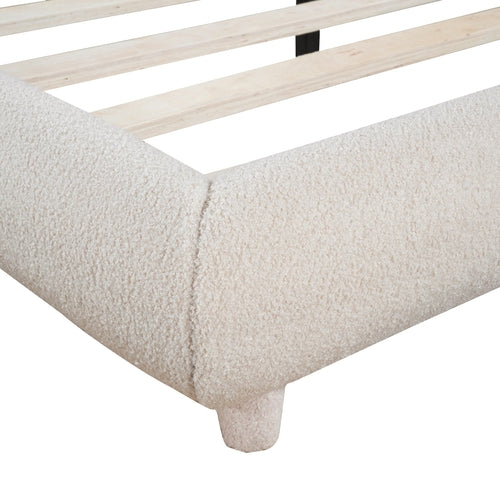 Teddy Fleece Upholstered Platform Bed with Thick Fabric, Solid Frame