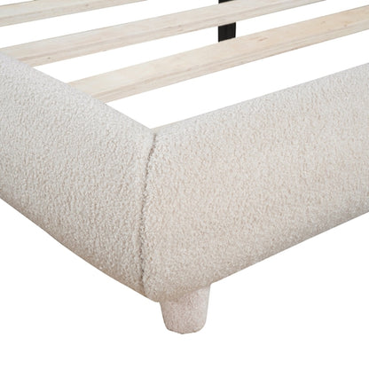 Teddy Fleece Upholstered Platform Bed with Thick Fabric, Solid Frame