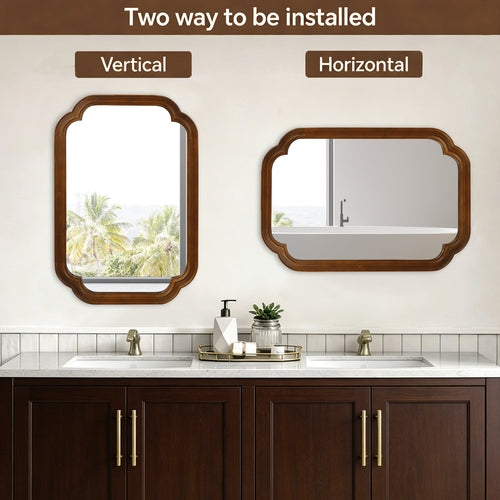 Solid Wood Frame Rounded Corner Decorative Mirror, For Bedroom,