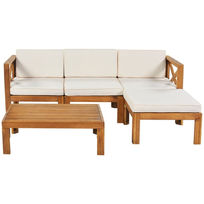 Outdoor Backyard Patio Wood 5-Piece Sectional Sofa Seating Group Set