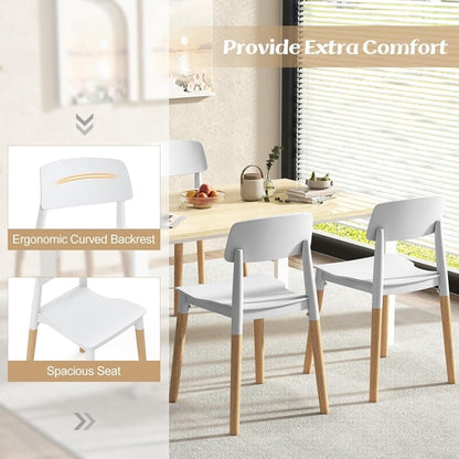 White Wooden Dining Chairs Set of 4 With Ergonomic Backrest
