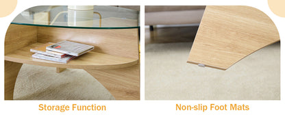 Oval Glass Coffee Table – 41.3" Modern Tempered Glass Table,