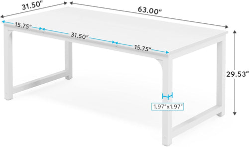 63 Inch White Executive Office Desk 31.5 Inch Wide