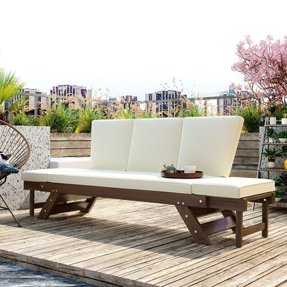 Outdoor Adjustable Patio Wooden Daybed Sofa Chaise Lounge with
