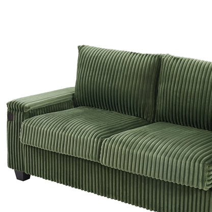 Modern 4-Seater Corduroy Sofa Couch with USB Ports, Hidden Storage and