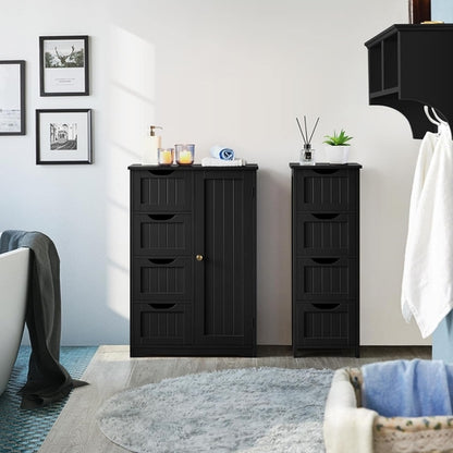 Wooden Bathroom Floor Storage Cabinet With 4 Drawers And Cupboard