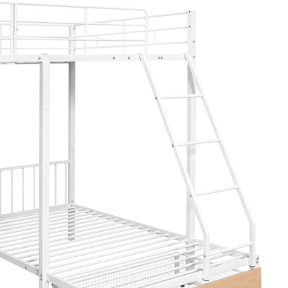 Full Over Twin & Twin Bunk Bed, Metal Triple Bunk Bed with Drawers and