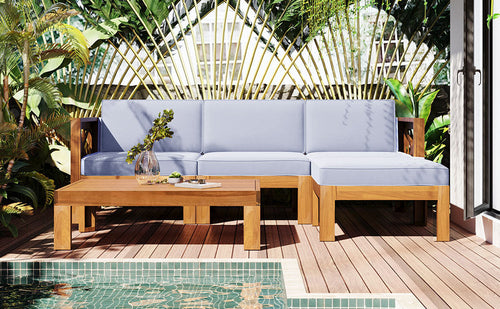 Outdoor Backyard Patio Wood 5-Piece Sectional Sofa Seating Group Set