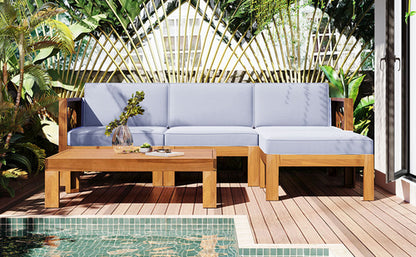 Outdoor Backyard Patio Wood 5-Piece Sectional Sofa Seating Group Set
