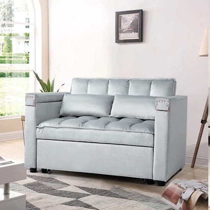 Velvet Sleeper Sofa With Hidden Table For Small Spaces