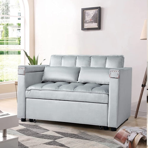 Velvet Sleeper Sofa With Hidden Table For Small Spaces