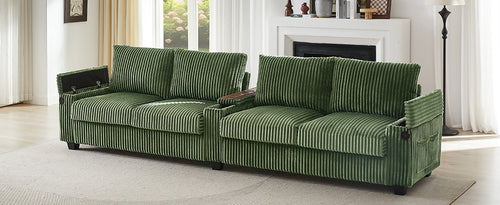 Modern 4-Seater Corduroy Sofa Couch with USB Ports, Hidden Storage and