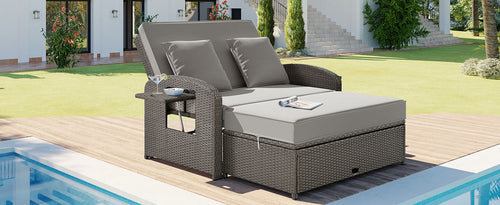 Outdoor Chaise Lounge Rattan White with Adjustable Design for Patio,