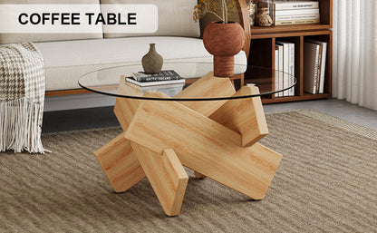 Modern Round Glass Coffee Table – 33.4" Tempered Glass Top with MDF