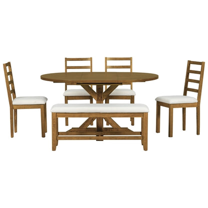 Farmhouse 6-Piece 60inch Extendable Pedestal Dining Table Set with