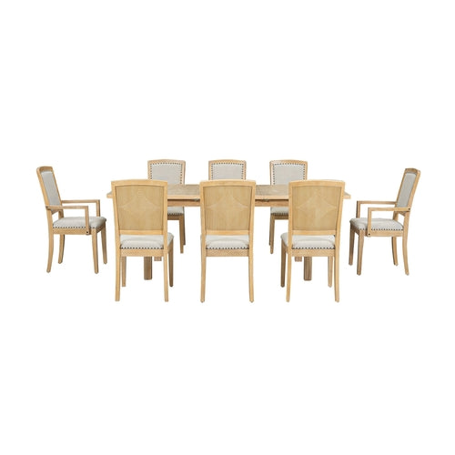 Rustic Extendable Dining Table Set with Removable Leaf, 6 Upholstered