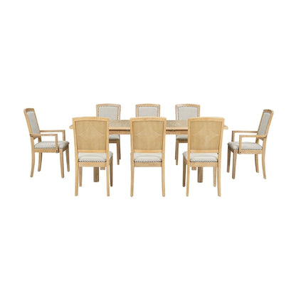 Rustic Extendable Dining Table Set with Removable Leaf, 6 Upholstered