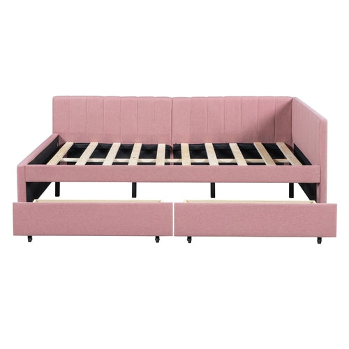 Upholstered Daybed with 2 Storage Drawers Sofa Bed Frame, Linen Fabric