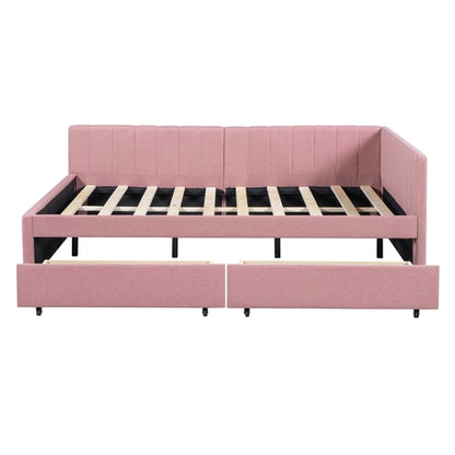 Upholstered Daybed with 2 Storage Drawers Sofa Bed Frame, Linen Fabric