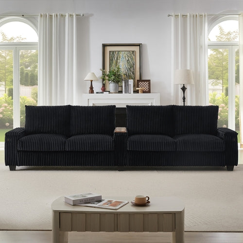 Modern 4-Seater Corduroy Sofa Couch with USB Ports, Hidden Storage and
