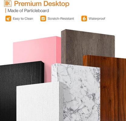 27.5 Inch Computer Desk With Monitor Stand And Storage White Marble