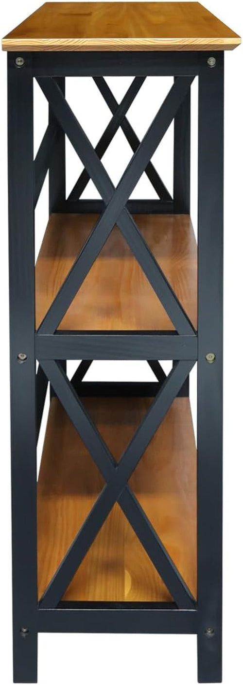 Shelf Bookcase Antique Walnut Black Three Shelf X Design