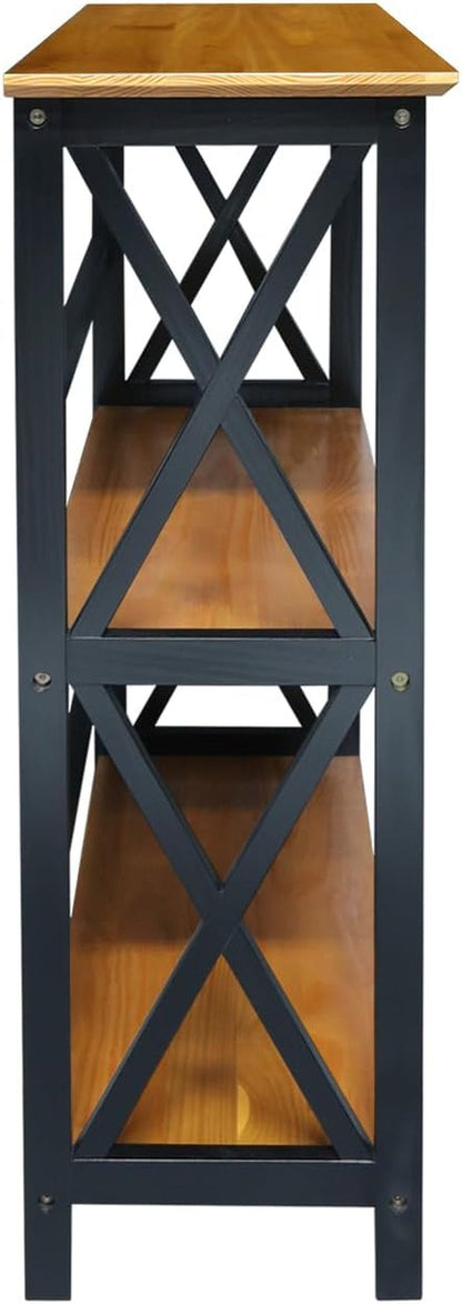 Shelf Bookcase Antique Walnut Black Three Shelf X Design