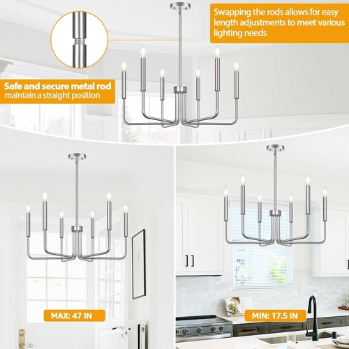 6 Light Brushed Nickel Farmhouse Chandelier For Dining Room