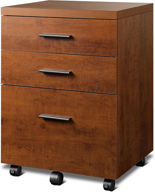 Walnut 3 Drawer File Cabinet For Home Office Under Desk With Rolling