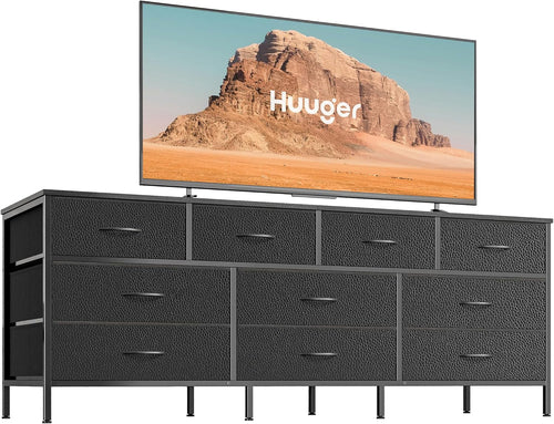 63 Inch TV Stand Dresser With 10 Fabric Drawers Black