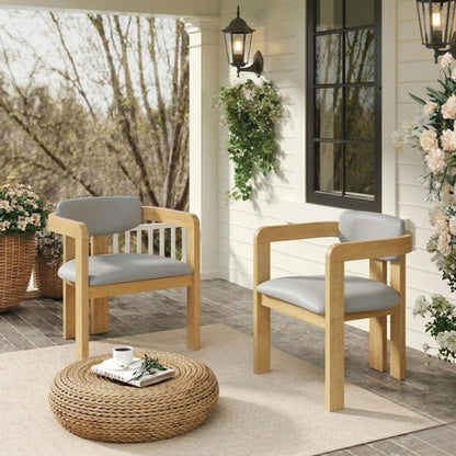 Set of 2 Outdoor Acacia Wood Dining Chairs with Cushions, Modern Solid