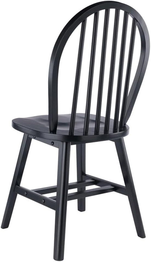 Windsor Dining Chair Set Solid Wood Black Finish 2 Pack