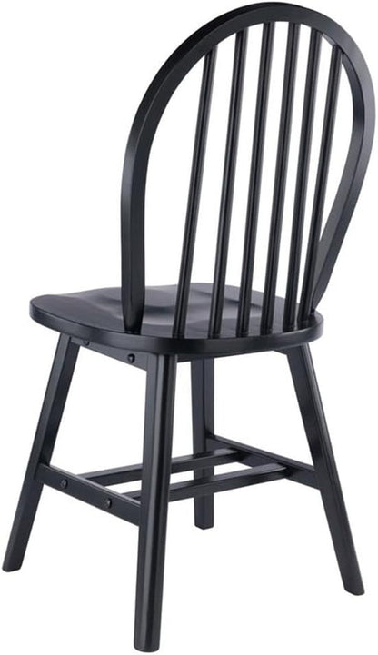 Windsor Dining Chair Set Solid Wood Black Finish 2 Pack