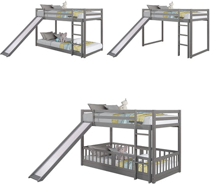 Twin Metal Bunk Bed Frame Black With Convertible Ladder