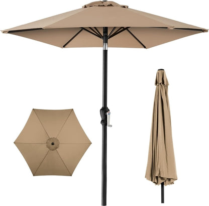 10 Foot Outdoor Steel Polyester Patio Umbrella Tan With Crank Tilt And