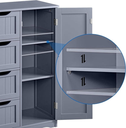 Gray Freestanding Bathroom Floor Cabinet With 4 Drawers