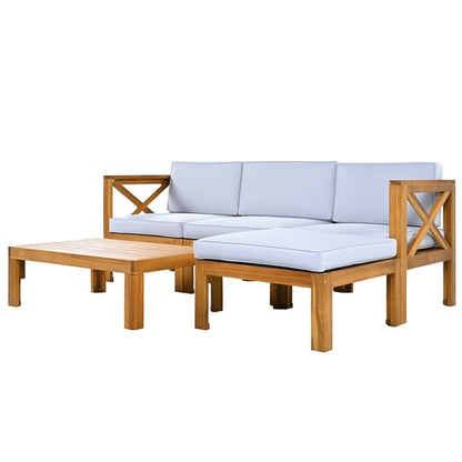 Outdoor Backyard Patio Wood 5-Piece Sectional Sofa Seating Group Set