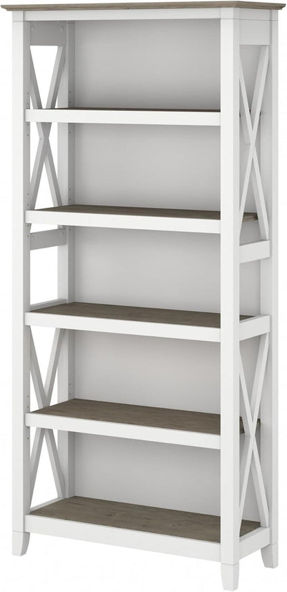 Bush Furniture Key West 66 Inch Bookcase Shiplap Gray White